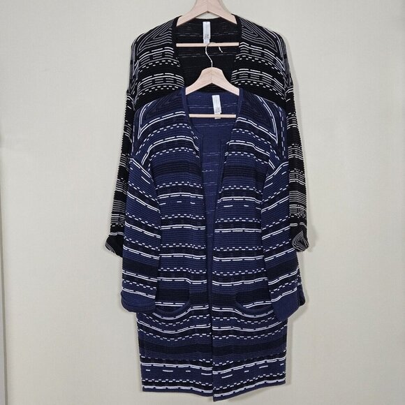 Marla Wynne Cardigan Women L Lot Of 2 Ribbed 3/4 Sleeve Open Slouchy Mature Boh - Picture 1 of 14